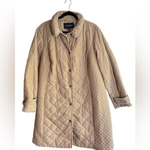 Lands’ End Tan Long Trench Coat Jacket. Size 22W